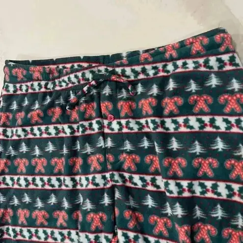 Christmas Fleece Lounge Pants Women's Large Green Candy Cane Pajama Sleepwear