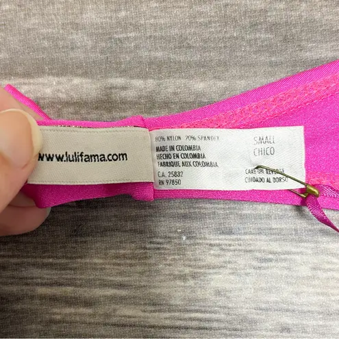 Luli Fama Pink Strappy V Ring Bandeau Back Tie Muy Caliente Bikini Top NWT Small
