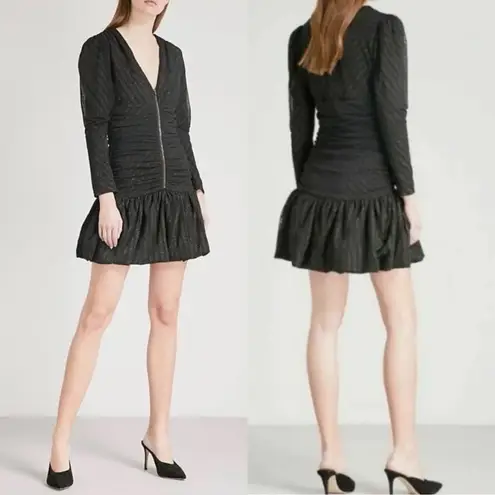 Maje Ralone Mesh Polka-Dot Metallic Flecked Striped Dress, Size 1 (S) NWT $570