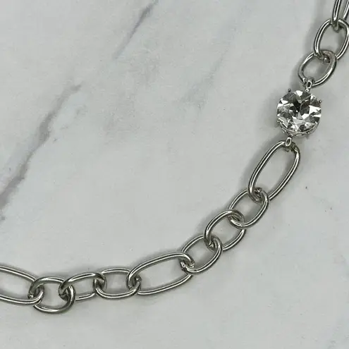 Chunky Rhinestone Silver Tone Chain Link Necklace