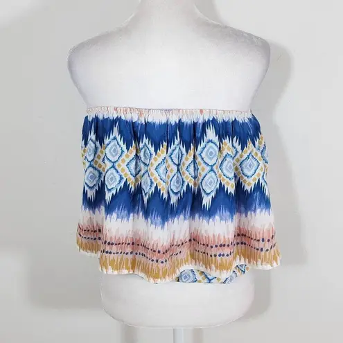 Raga Blue and Pink Boho Strapless Bubble Top NWT Size XS Boho Strapless Crop Top