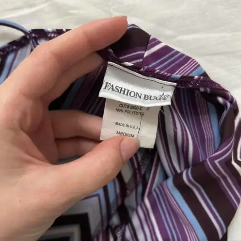 Y2K Purple blue striped chevron midi dress spaghetti straps and asymmetrical hem Size M