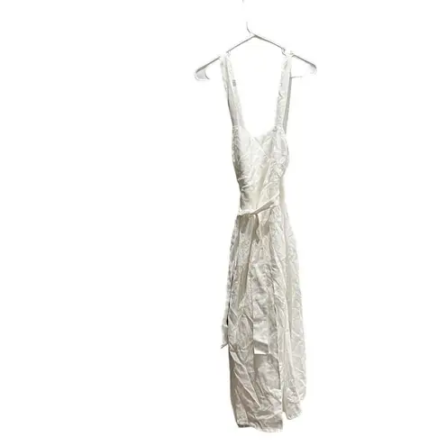 Reformation  Elara White Linen Square Neck Slit Tie Back Midi Dress Size 6