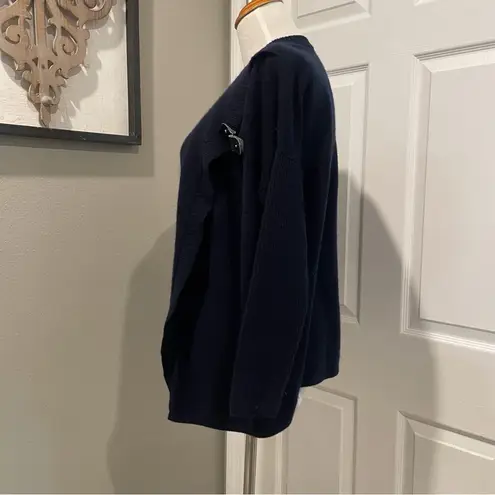 Peck & Peck Cashmere Blue Wrap Sweater With Leather Accent Size Medium Winter