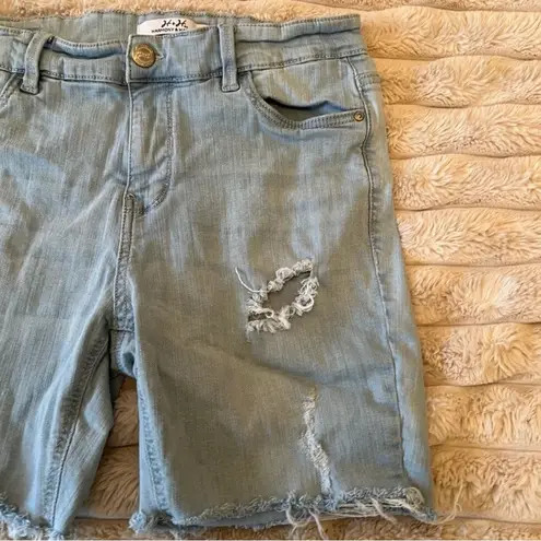 Distressed Denim Jean Shorts Raw Hem Y2K Boho Festival Grunge Light Wash Sz 12 Blue