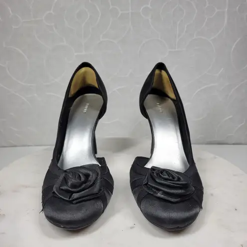 Fioni Dress Pumps Womens 8.5 Black Satin Rose Stiletto High Heels Formal
