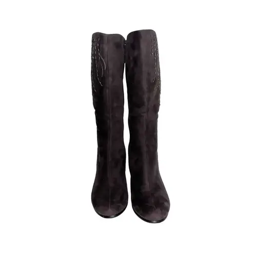 Midnight Velvet Brown Suede Beaded Heeled Boots 9W Size 9