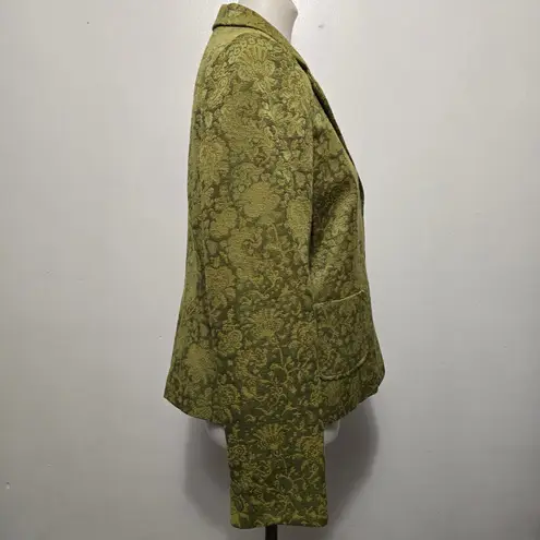 Rafael Womens Green Floral Brocade Blazer Jacket Size 12 Button Front