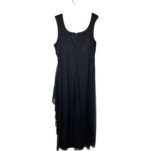 R & M Richards VTG Women Black Glitter Embellished Ruched Draped Evening Gown 16W