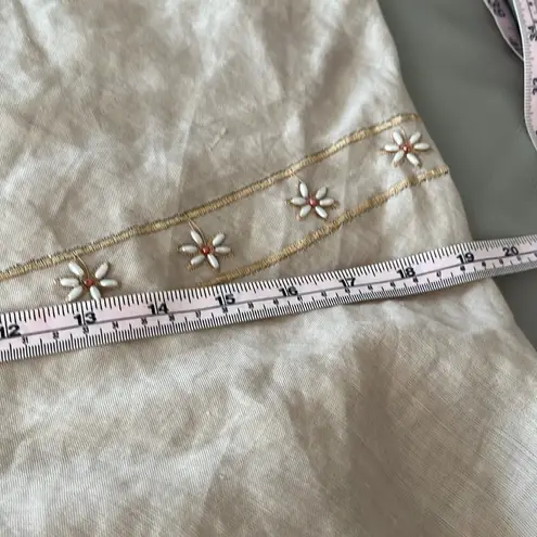 Handmade Linen  Floral Beads Embroidery Aprox L - Image 14