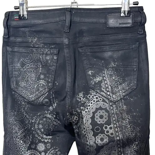 Diesel Skinzee Super Slim Regular Waist Black Coated Custom Paisley Print 25