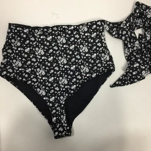 dippin daisy's swimwear Dippin’ Daisy’s Grace High Waisted Side Tie Black Floral Bikini Swim Bottoms