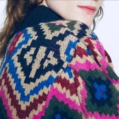 Farm Rio Oversized Geometric Print Puff Sleeve Mini Sweater Dress Size Small