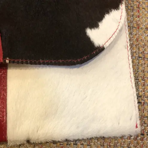 BLACK & WHITE Clutch with Red Leather Belt Accent Silver Buckle