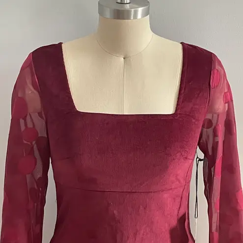 Unique Vintage x Smak Parlour Burgundy Bell Sleeve Corduroy Mini Dress- Size XS