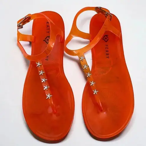 Katy Perry Orange Starfish Studded T Strap Geli Sandals Size 8 NEW