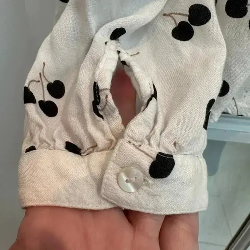 Vila White Ruffle Black Cherry Cherries Long Sleeve Blouse Size 40 EU 8 US M