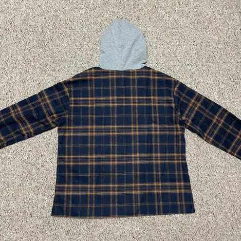 SheIn LUNE Contrast Hooded Tartan Plaid Button Up - Sz L - Image 2