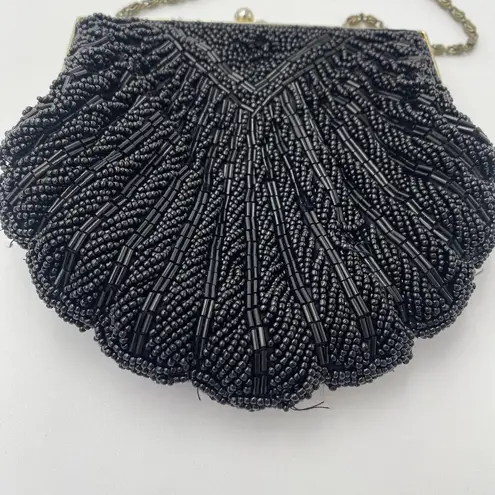 La Regale Vintage Black Beaded Evening Clutch Purse Crossbody Formal Glam
