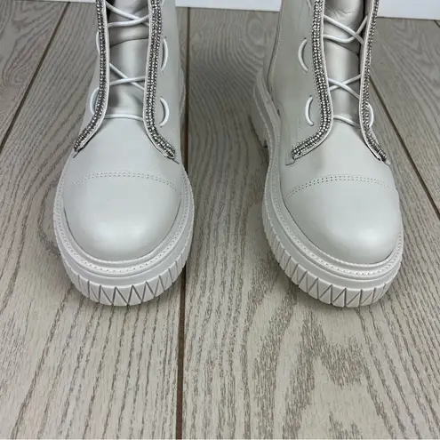 Schutz Women's Amirah Embellished Platform Bootie 10M Pearl White $178