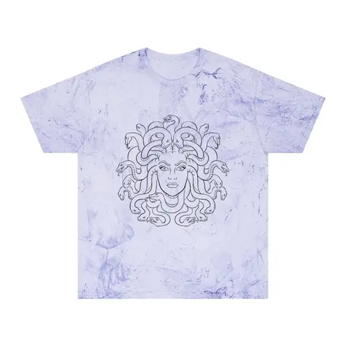Handmade Medusa Graphic Tee Purple Marble Tie-Dye Unisex T-Shirt Size L
