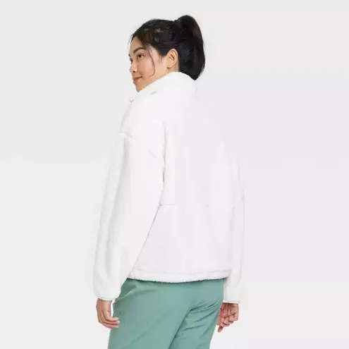 All In Motion Womens High Pile Fleece Pullover Jacket 1/4 Zip White XL