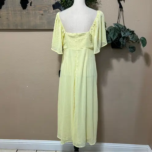 Valla Light Yellow Flutter Sleeve Midi Dress Size L