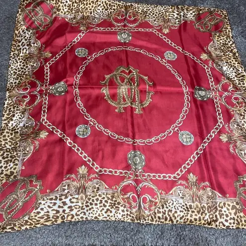 Womens Scarf Red Gold Brown Colors Cheetah Leopard Print Polyester 34 x 34 inche