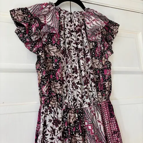 Ulla Johnson Asis Dress Midi Patchwork Size 8 in Fuchsia