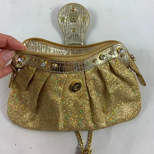 10x6 Shimmery Gold glitter gold drop chain clutch