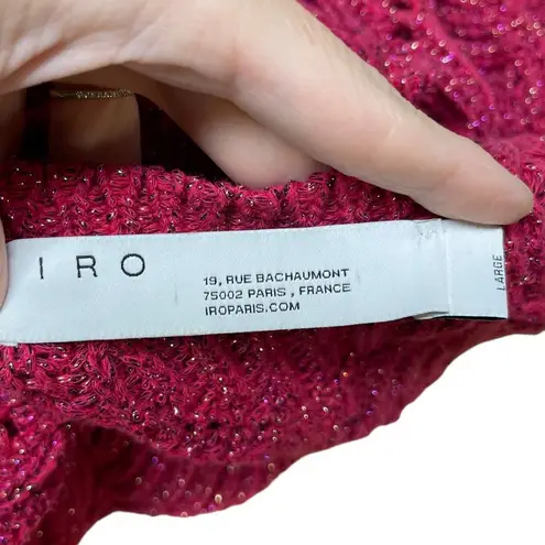 IRO Paris Aryna Pink Fuchsia Metallic Knit Scalloped Pullover Sweater Large