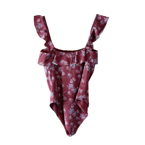 Eberjay Eberjey Jace One Piece Swimsuit Red Floral Ruffle Trim Padded Sz L