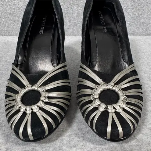 Newport News Women's Black Stiletto Pumps 8.5 Silver Leather Accents