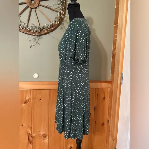 41 Hawthorn Dark Green with Polka Dots Midi Dress size Large White