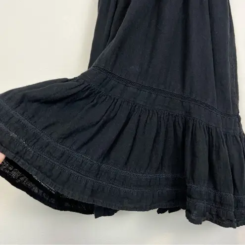 Rails Tara Black Lace Detail Linen Blend Ruffle Smocked Dress Size XS