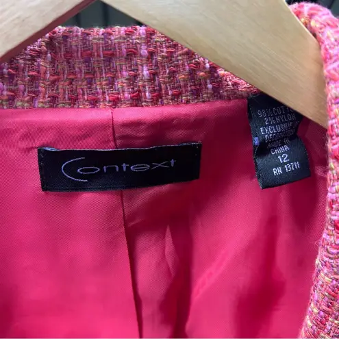 Deadstock Y2K CONTEXT Pink Hues Tweed 3/4 Sleeve Bow Accent Blazer: Size 12