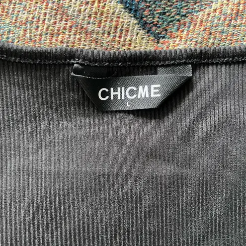 Chicme Black Ribbed Bodysuit Women’s Large Stretch Fitted One Piece Casual Chic