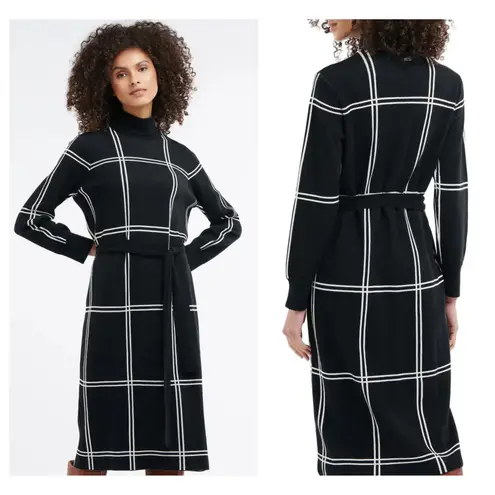 Barbour Aldora Windowpane Long Sleeve Cotton Blend Sweater Dress (US/12)