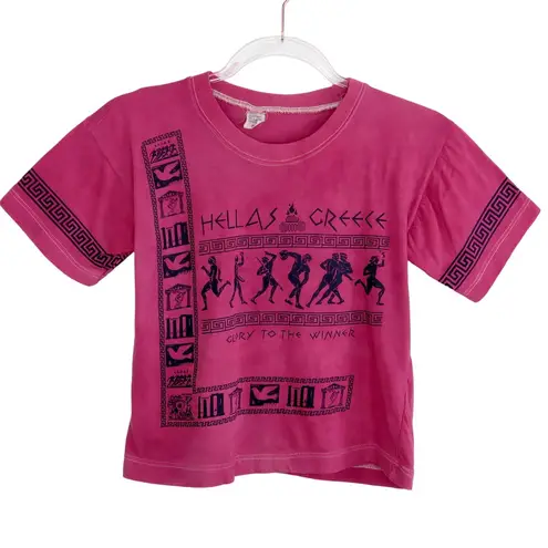 1990s Hellas Greece Hot Pink Crewneck Souvenir Graphic T