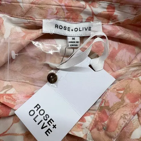 Rose + Olive Floral Button-Up Blouse Cream Pink Size Medium NWT