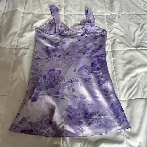 Vintage California Dynasty Lilac Floral Satin Chemise Lace Womens Large L Dress Purple
