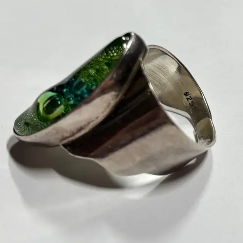 Vintage natural smoky green moss agate gemstone 925 sterling silver ladies ring