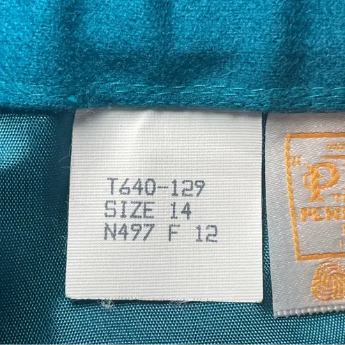 Pendleton 100% Virgin Wool Teal Pencil Skirt Button Close Pockets Made In USA 14