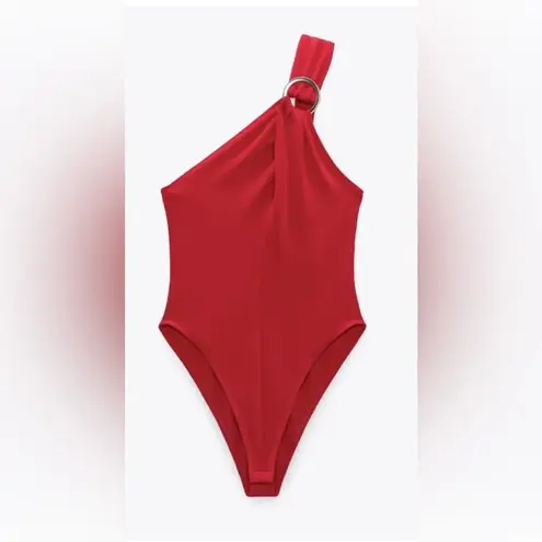 ZARA NWT  Red Cross Strap Bodysuit with Silver Ring Hardware