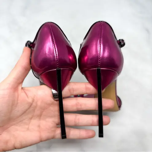 Casadei Candylux Blade Chrome Metallic Ankle Strap Stiletto Sandal Heels Pink 35