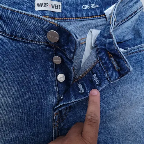 Warp + Weft Jeans Distressed Button Fly CDG Paris Cigarette Size 25x26 Blue