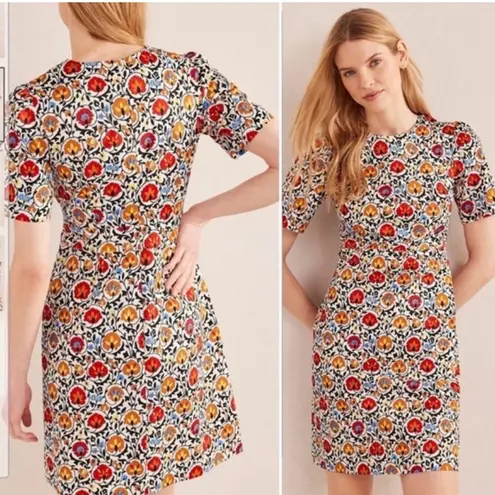 BODEN Cotton Mini Shift Dress Enchanted Bloom Floral Red Orange Size 14R