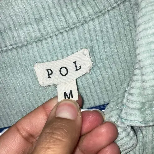 POL  Corduroy Sage Green Button Front Shacket Raw Hem Trucker Jacket Medium #749 - Image 9