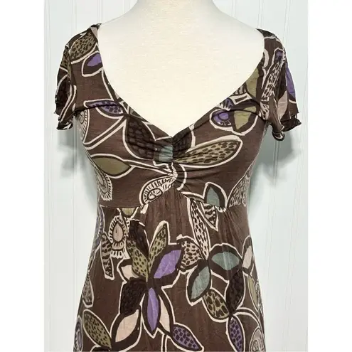 Boden Dress Floral Print Slip On Sheath Style V Neck Mini Length Brown Purple 6