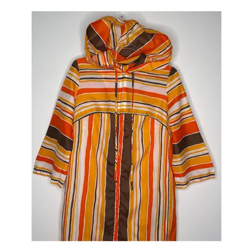 1970s Bard’s Toronto Striped Hooded Zip Caftan Dress vacation pool beach medium Orange